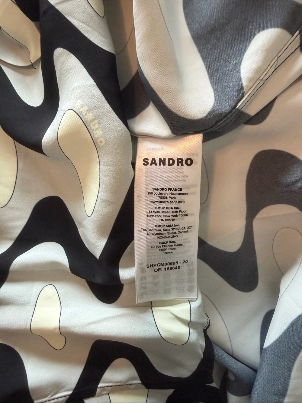 Sandro Black, Gray & Cream Wave-Print Button-Down Shirt S - Picture 7 of 11
